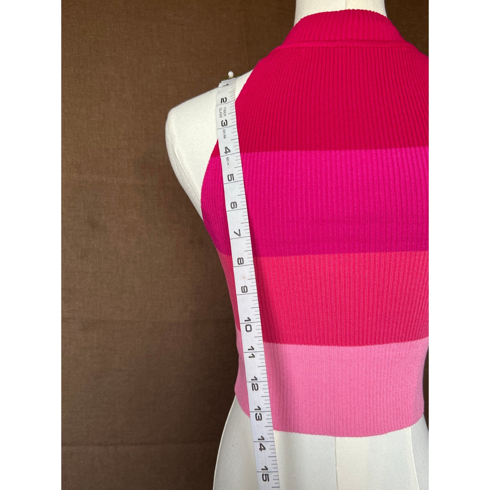 SHEIN Pink Ombre Striped Ribbed Knit Halter Crop Top Sleeveless Tank Small
