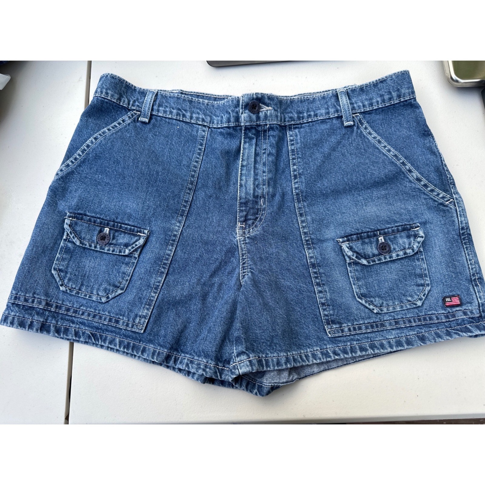 Polo Jeans Co Ralph Lauren Denim Shorts Womens 12 Blue New Dunne Utility Cargo