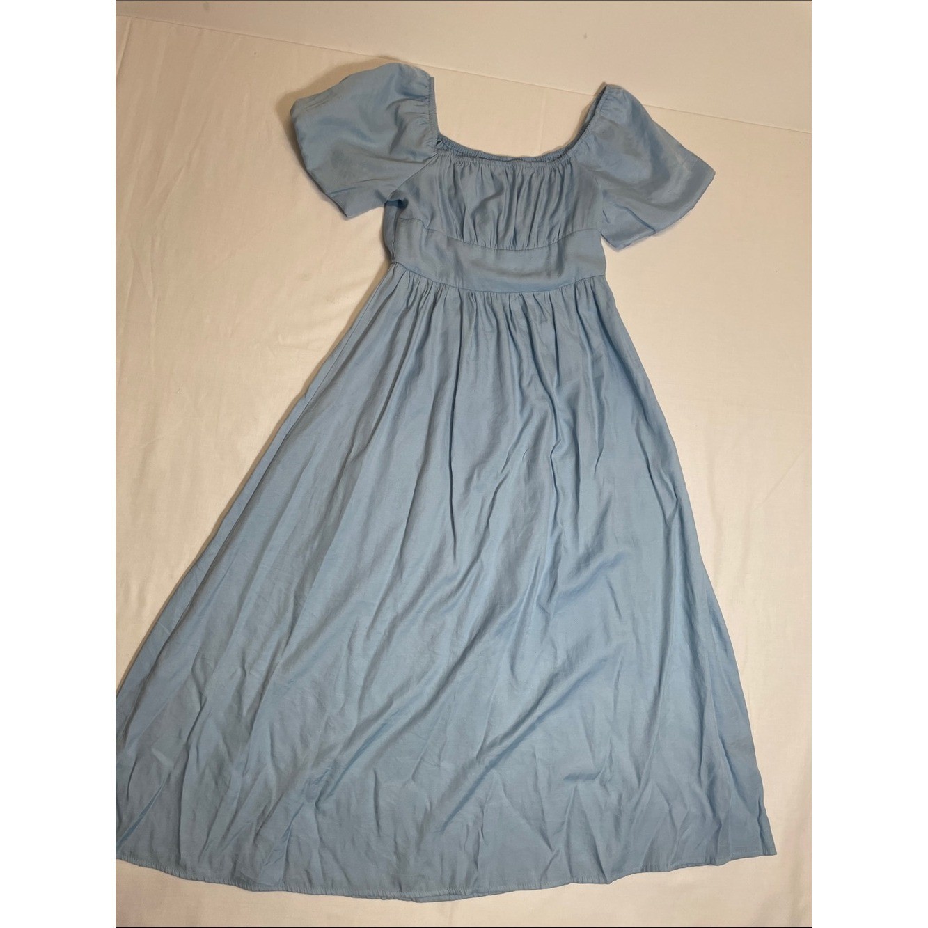 Sky Blue Puff Balloon s/s Maxi Dress minimalist quiet luxury S/M