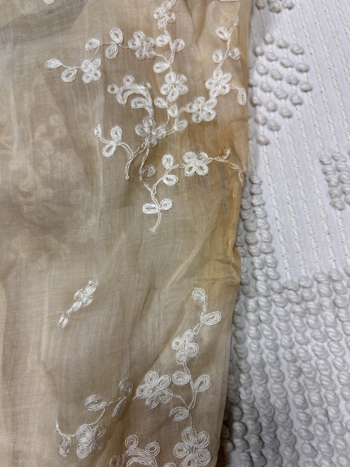 Post 1930s Sheer Organdy Party Dress Formal Embroidered Tea Gown Talon Side Zip