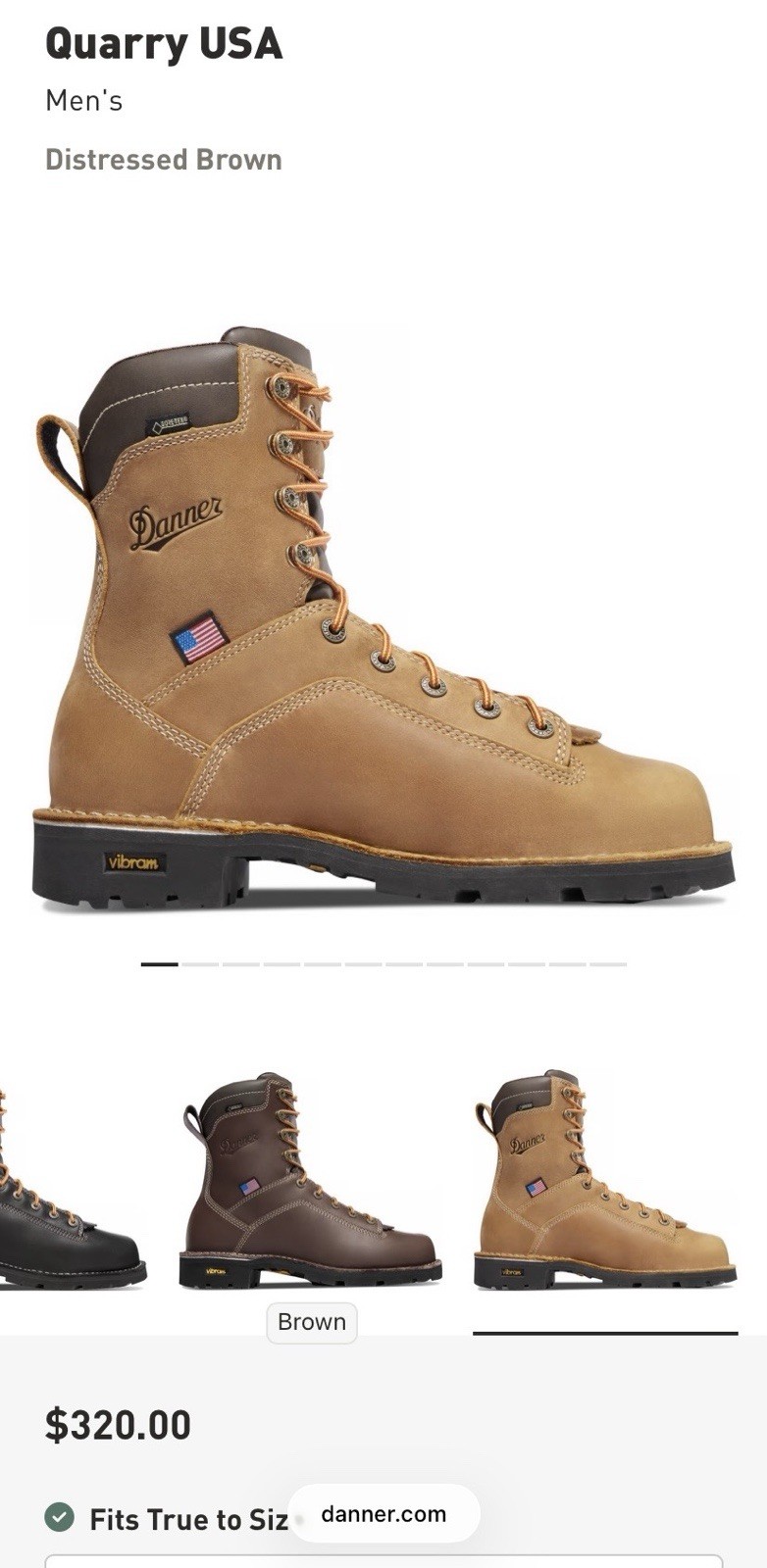 Danner Quarry Size 10.5 EE USA 8″ Leather Work Boot, Soft Toe, Brown