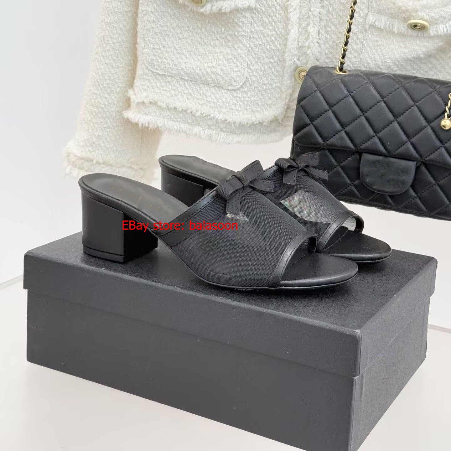 bow low-heeled slippers spring and summer 2026 mesh slippers comfortable 35-40