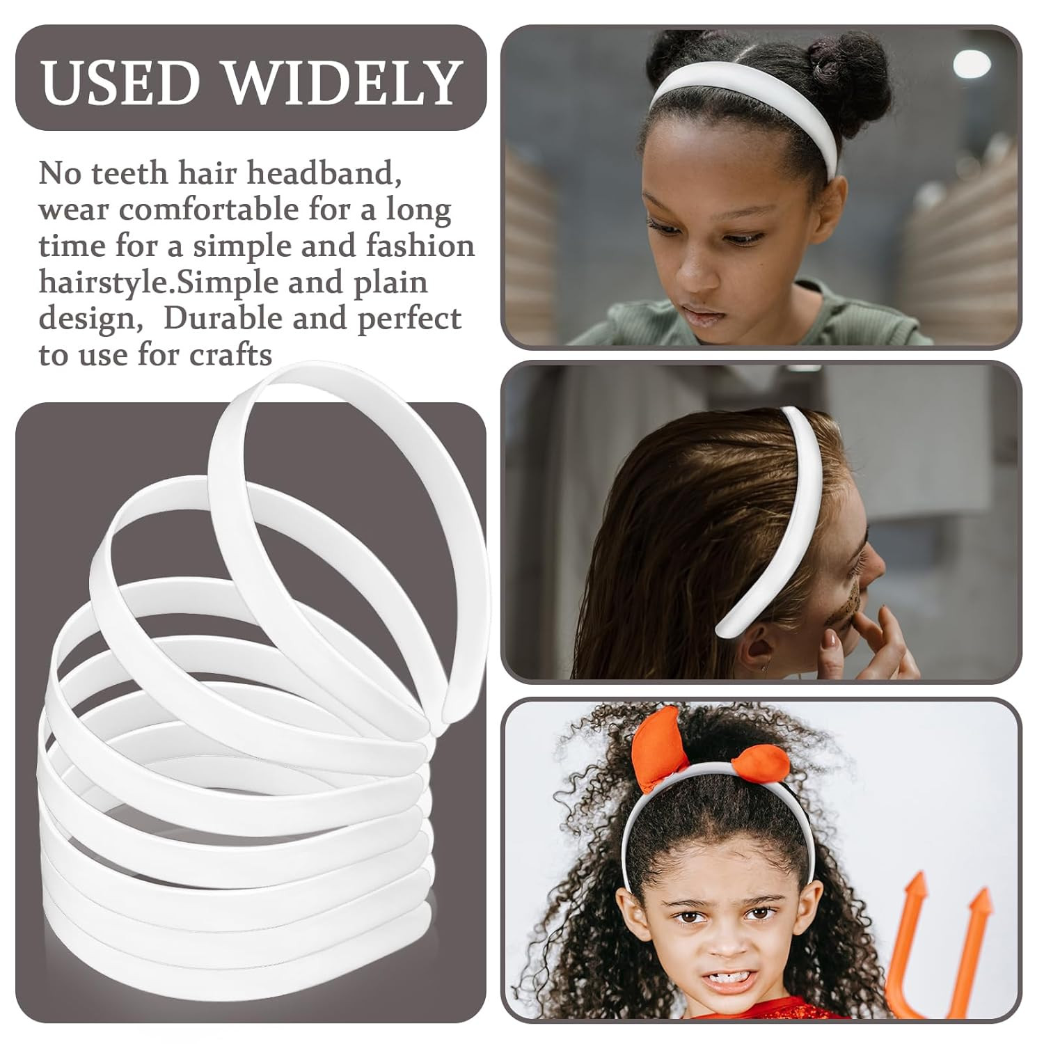 Plain Plastic Headbands No Teeth 1/2 Inch DIY Hair Accessories 50 Pcs
