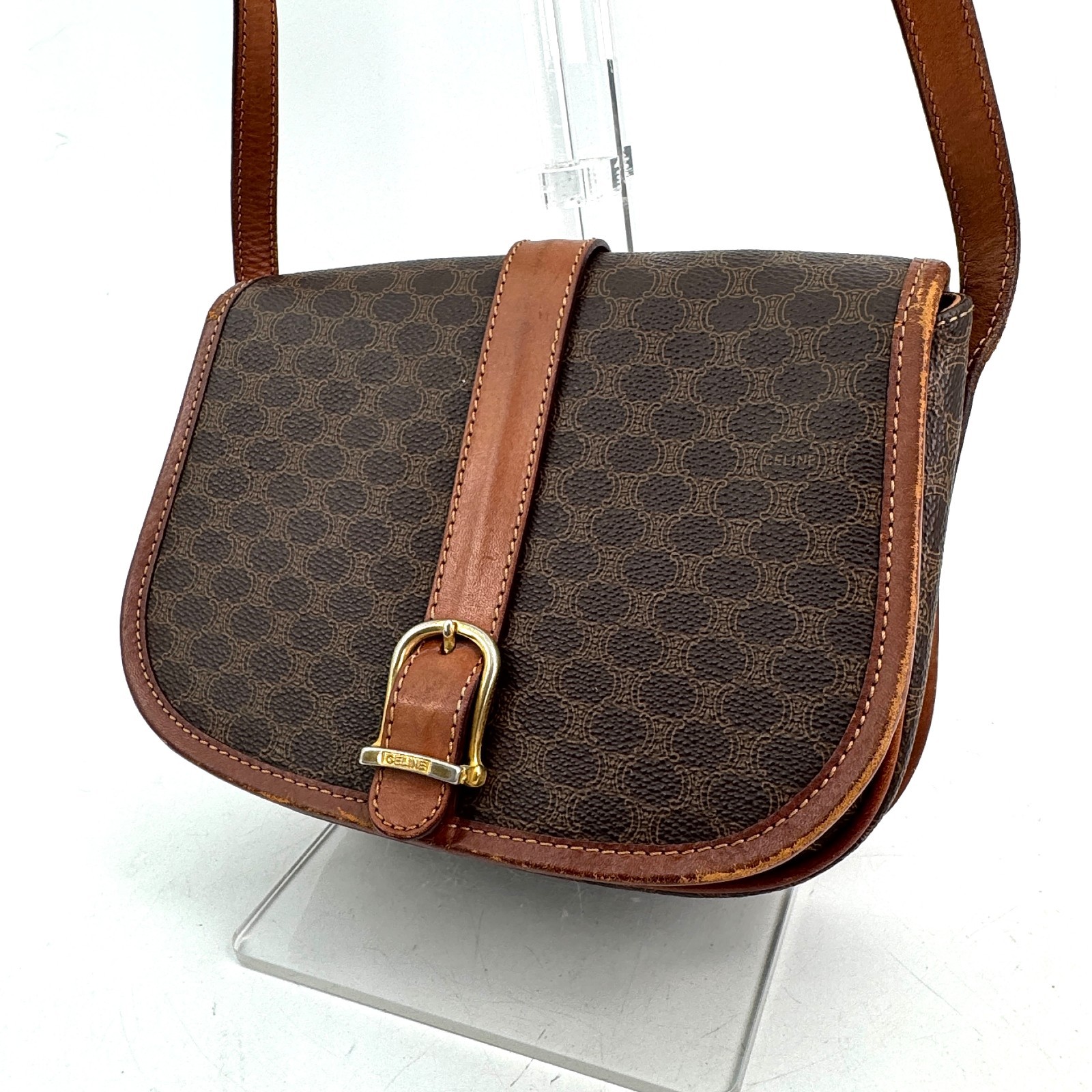 Celine Macadam Shoulder Bag PVC Brown Authentic