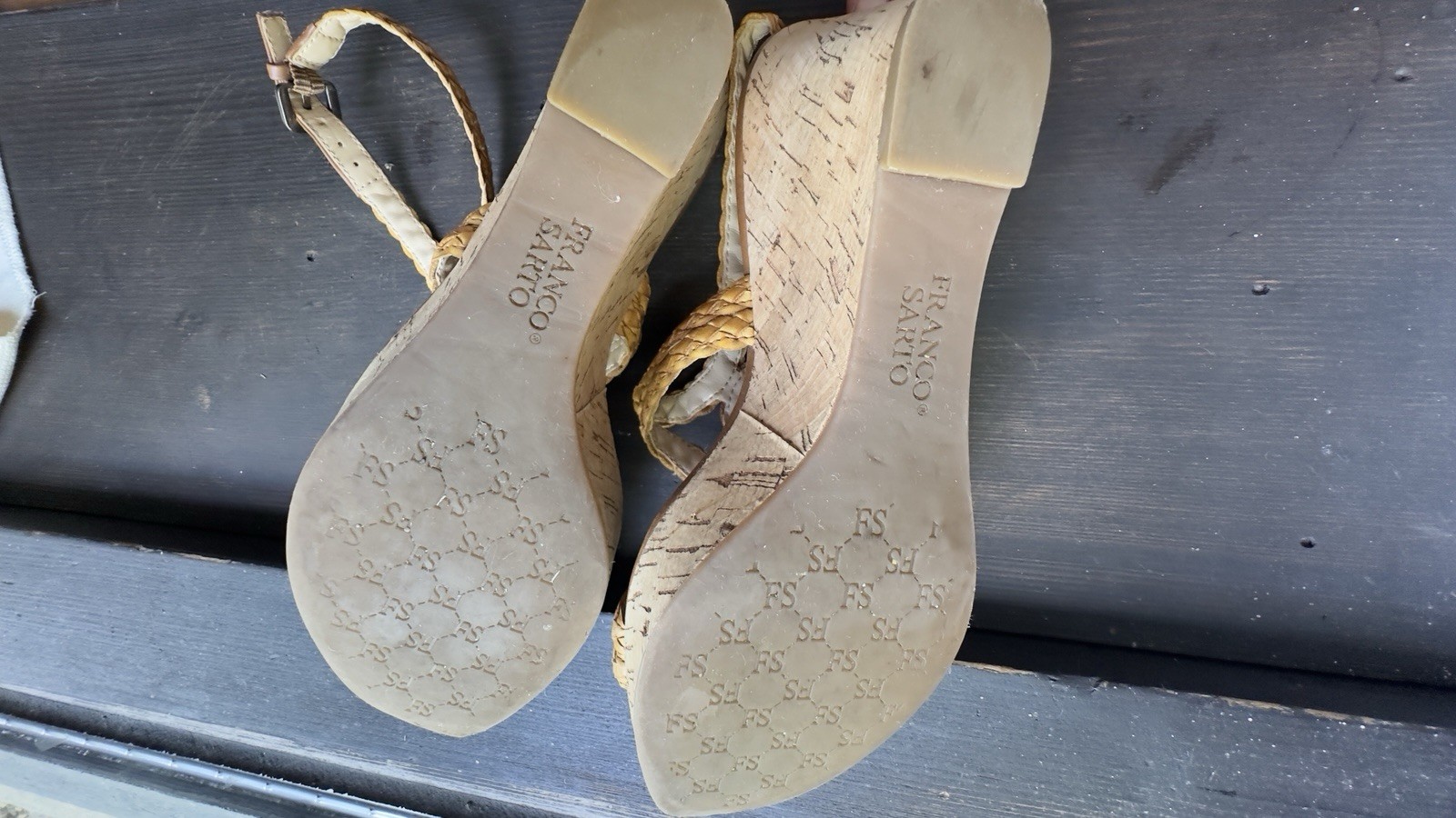 Franco Sarto cork Women’s Braided Strappy Wedge Sandals Buckle Tan/Beige 7