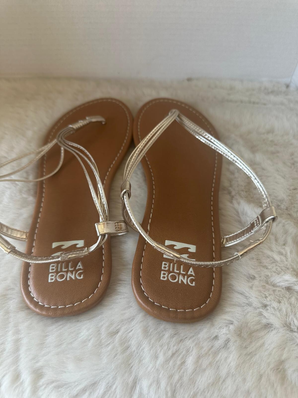 Billabong Strand Walk Sandals Womens 10 Platinum Strappy Thong Beach Boho