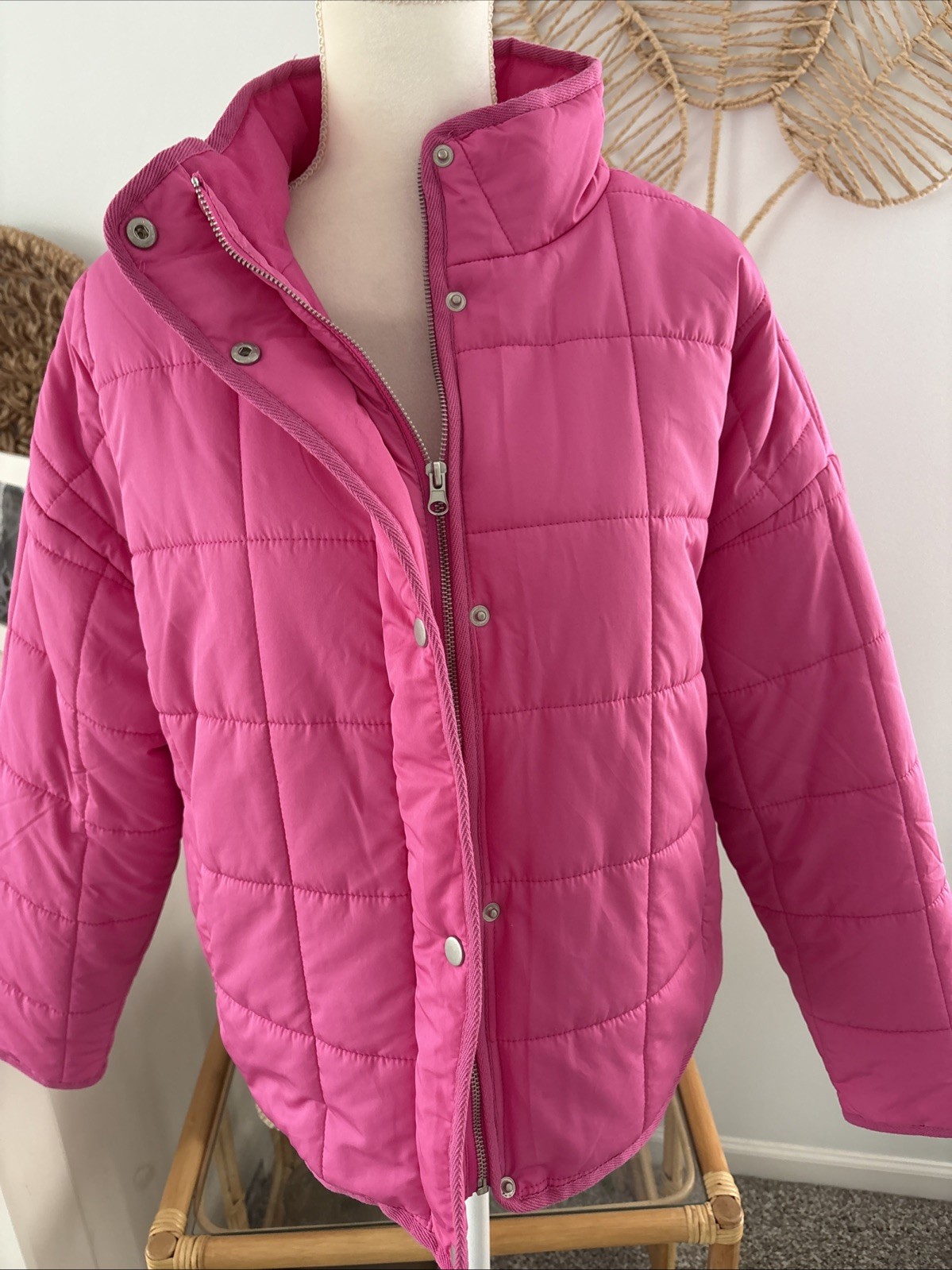 Thread & Supply Jacket Coat Dark Pink Quilted Button Front Medium Weight Large L