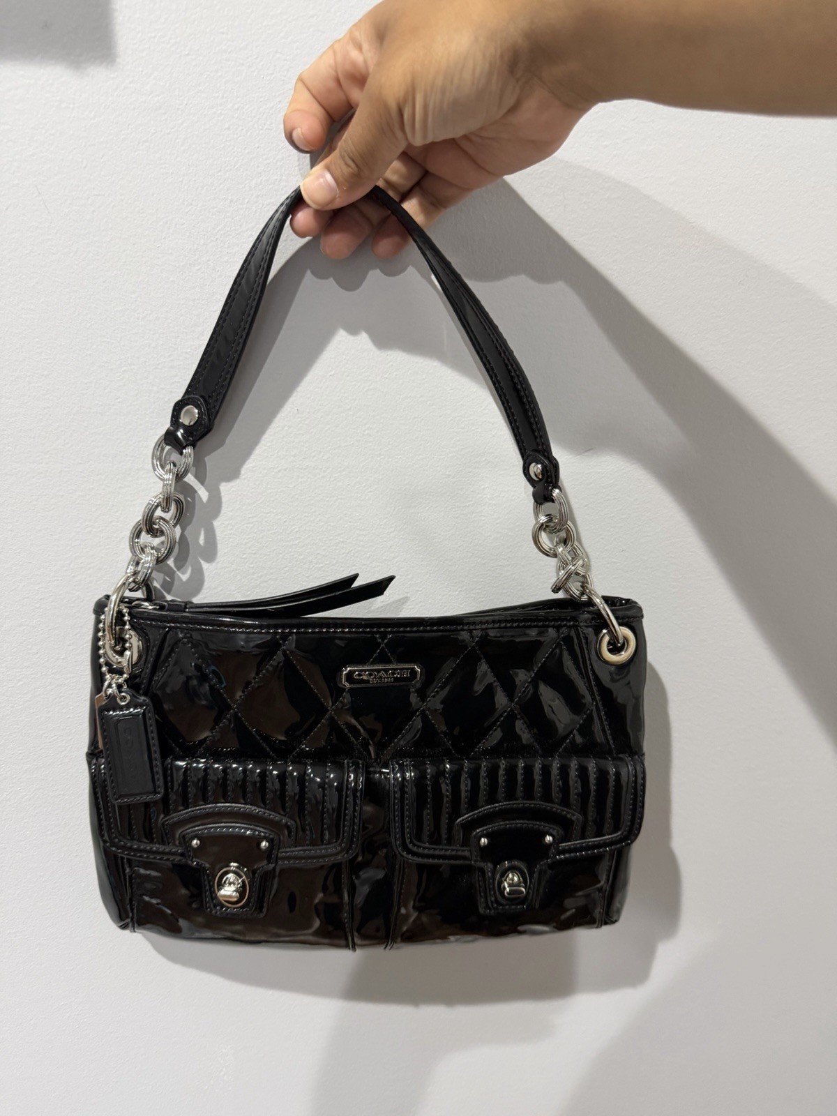 Coach Black Patent Leather Poppy Shoulder Bag 18673 Purse Y2K F
