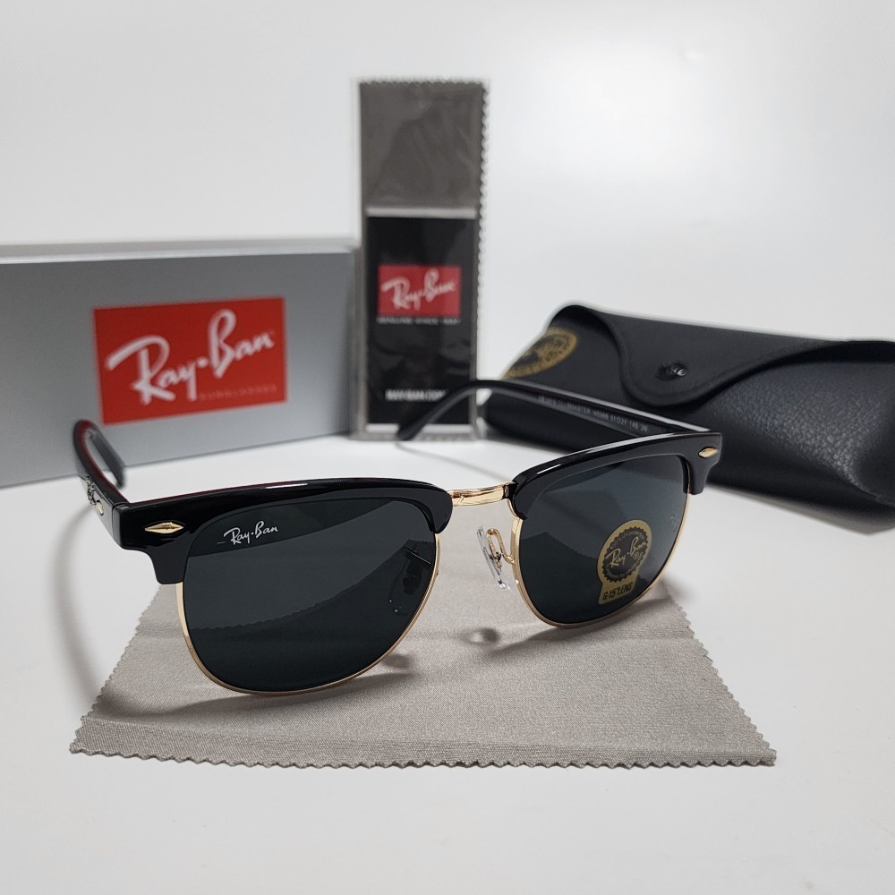 Ray-Ban RB3016 Sunglasses Clubmaster Classic Black Frame Glass Gray Lens 51 mm