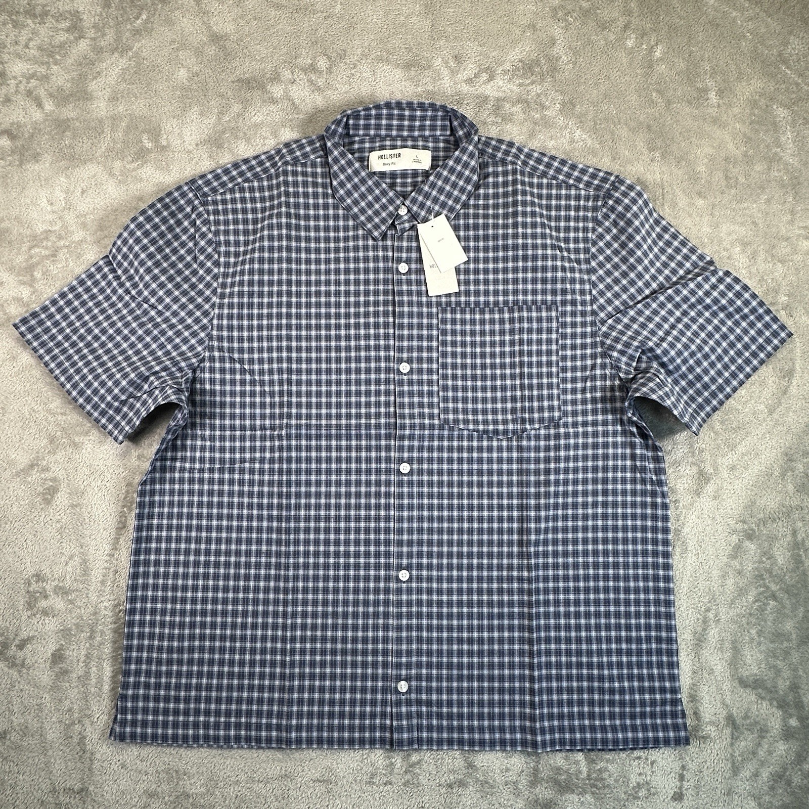 Hollister Mens Large Boxy Fit Plaid Short Sleeve Button Up Shirt
