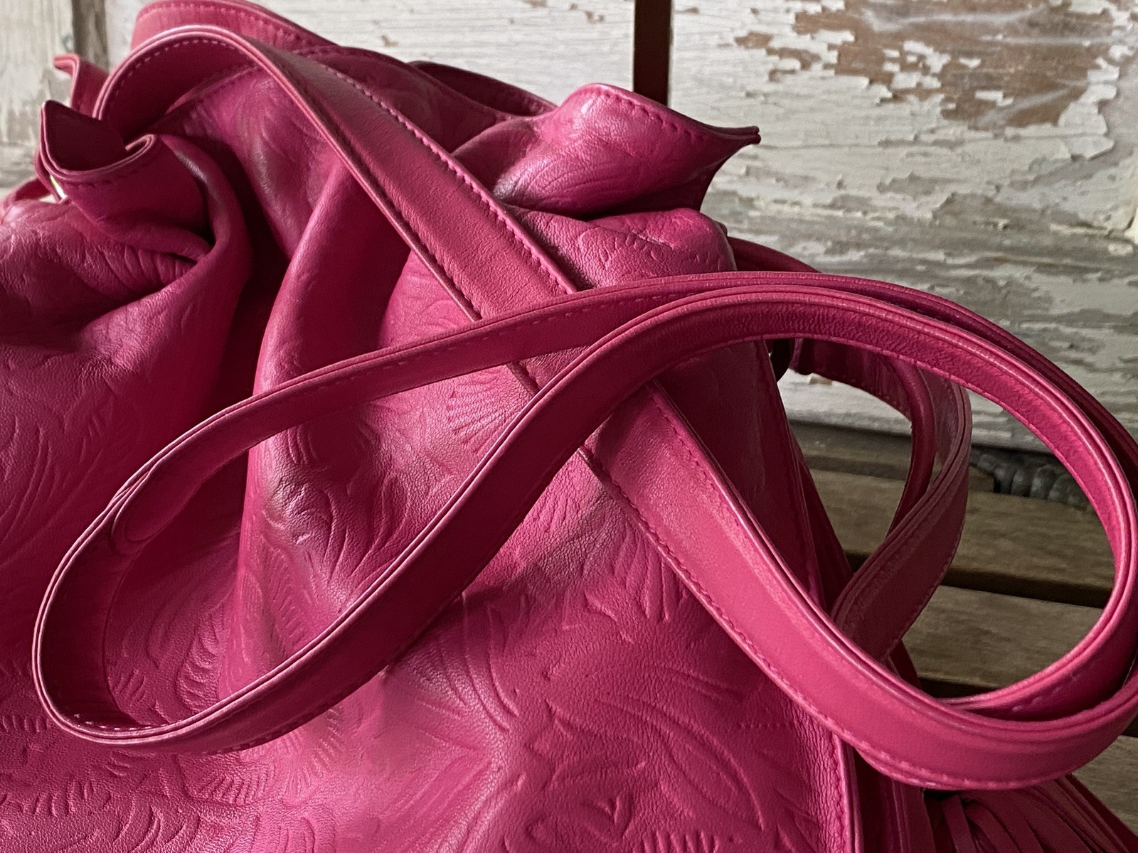 Loewe Flamenco Tassel Crossbody & Shoulder Bag Hot Pink Embossed Floral Lambskin