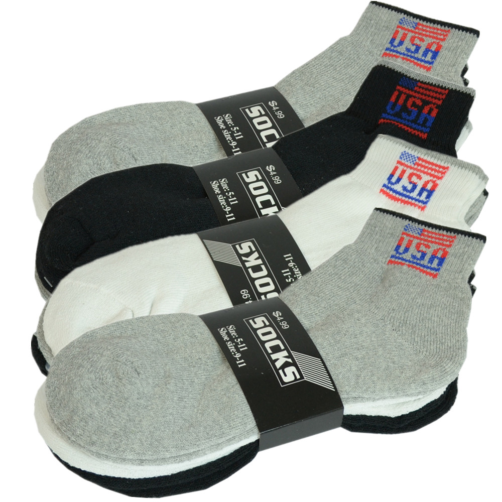 3 Pairs Mens Ankle Quarter Crew Athletic Work USA Sports Socks Cotton Size 9-13