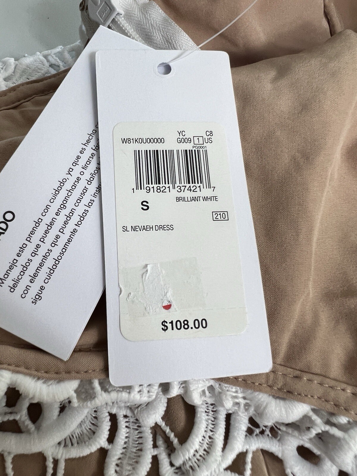 NWT GUESS Brilliant White Spaghetti Strap Nevaeh Popover Lace Dress Size S Small
