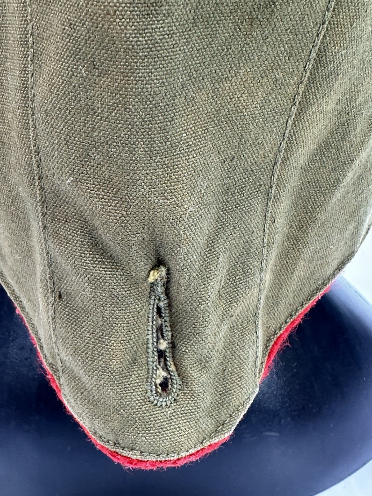 Vintage Button On Winter Hood With Drawstring Tie Green Red Fiber Lining