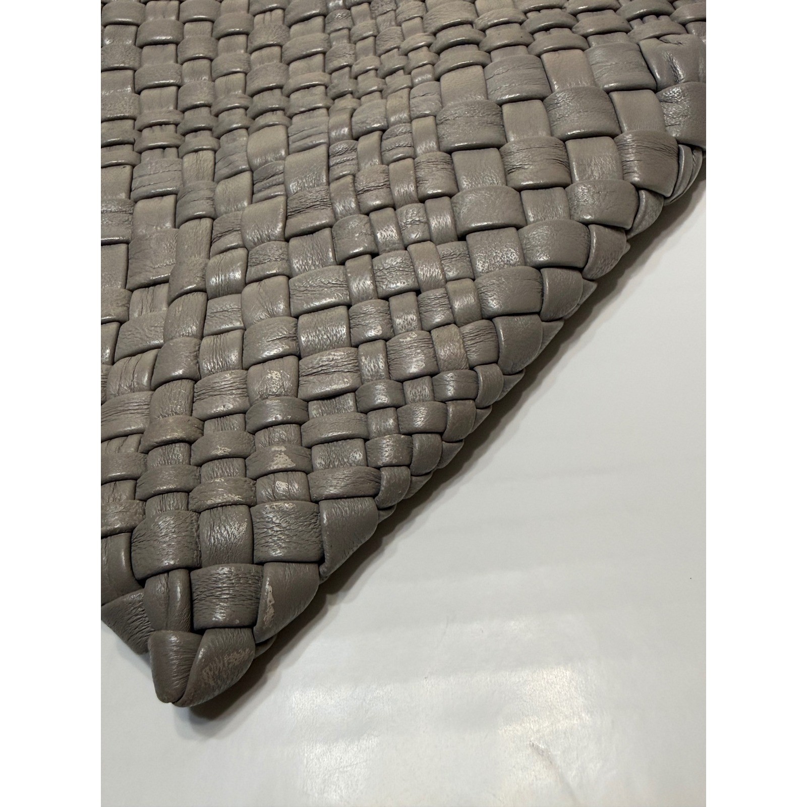 Falor Italia Woven Leather Crossbody Bag Grey Gunmetal Chain Made in Italy