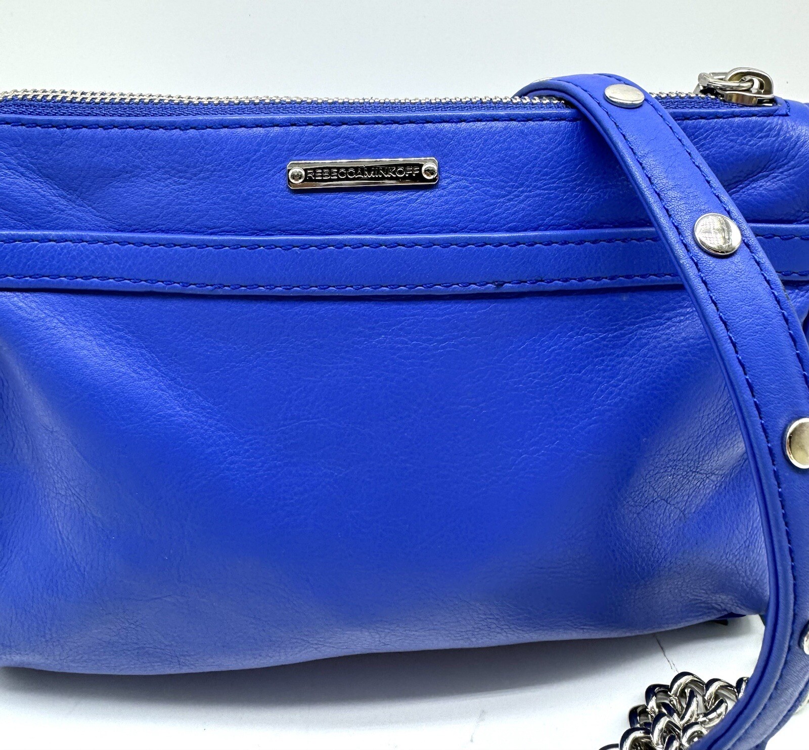Rebecca Minkoff Mini MAC Fringe Crossbody Bag Cobalt Blue Leather Chain NWOT