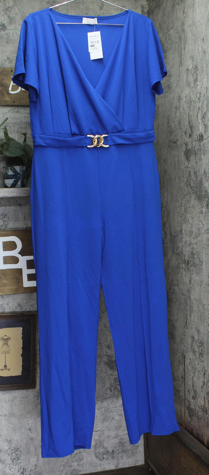 quiz Womens Scuba Crepe Faux Wrap Front Palazzo Jumpsuit Blue 14