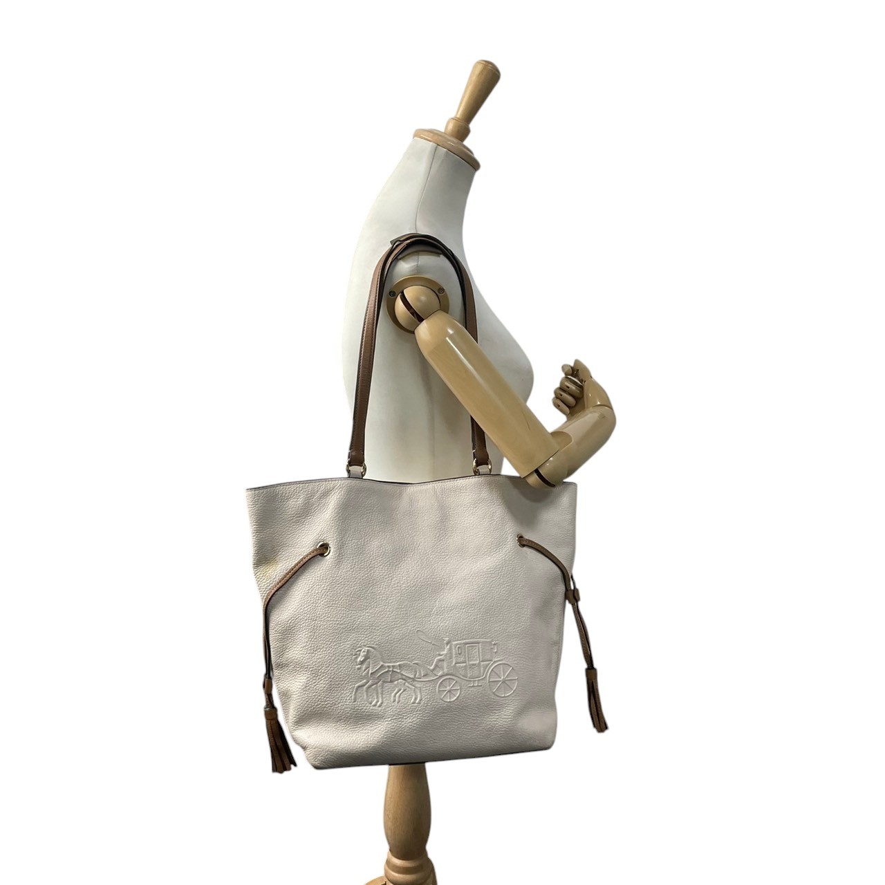Authentic COACH Andy Leather Tote Bag Ivory Brown Gold CA165