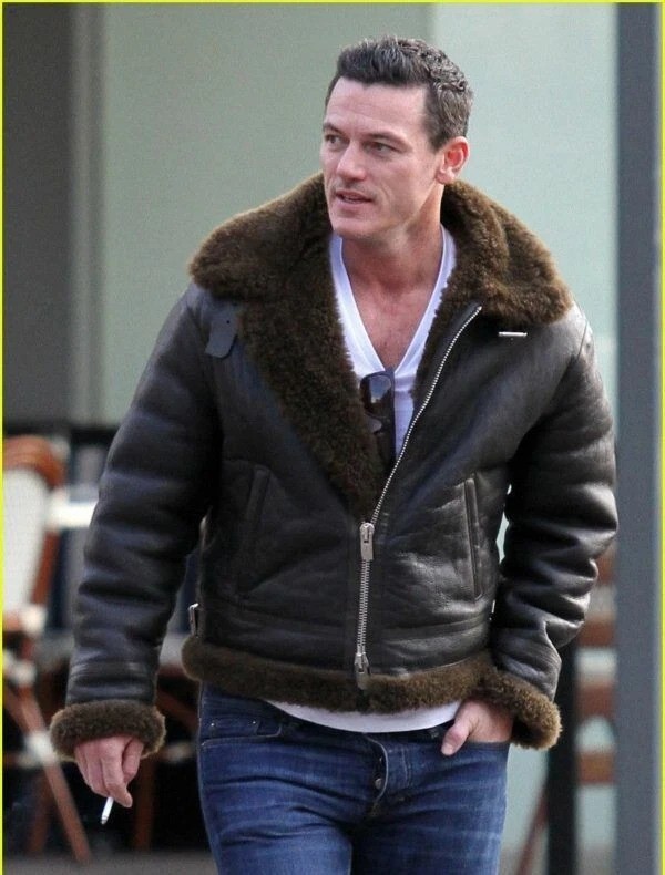 Men’s Pilot RAF Aviator B3 Flying Bomber Shearling Fur Brown Real Leather Jacket