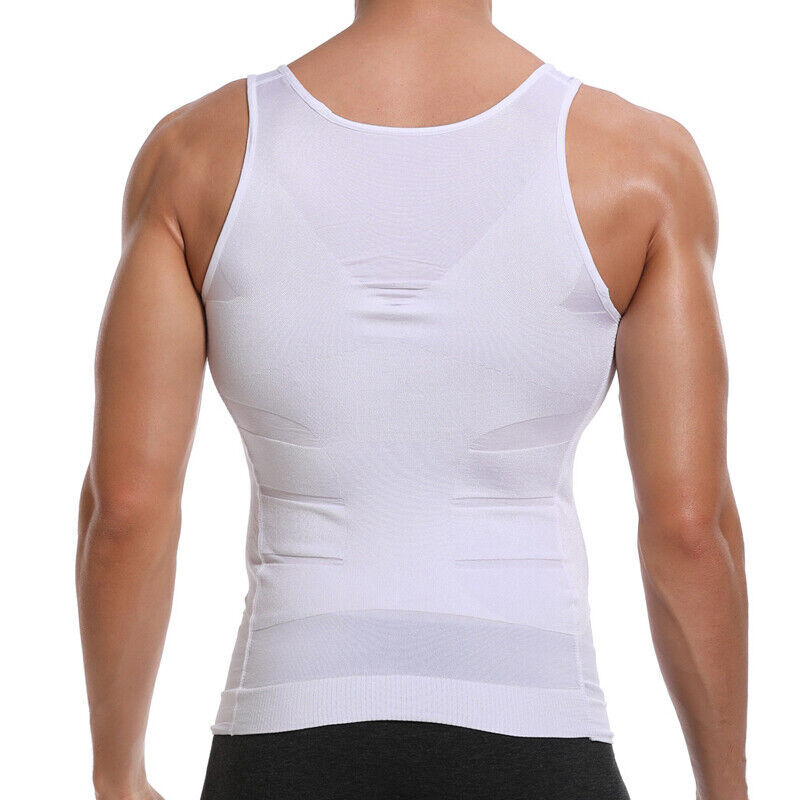 Mens Compression Vest Girdle T-Shirt Tank Top Slimming Body Shaper Belly Chest