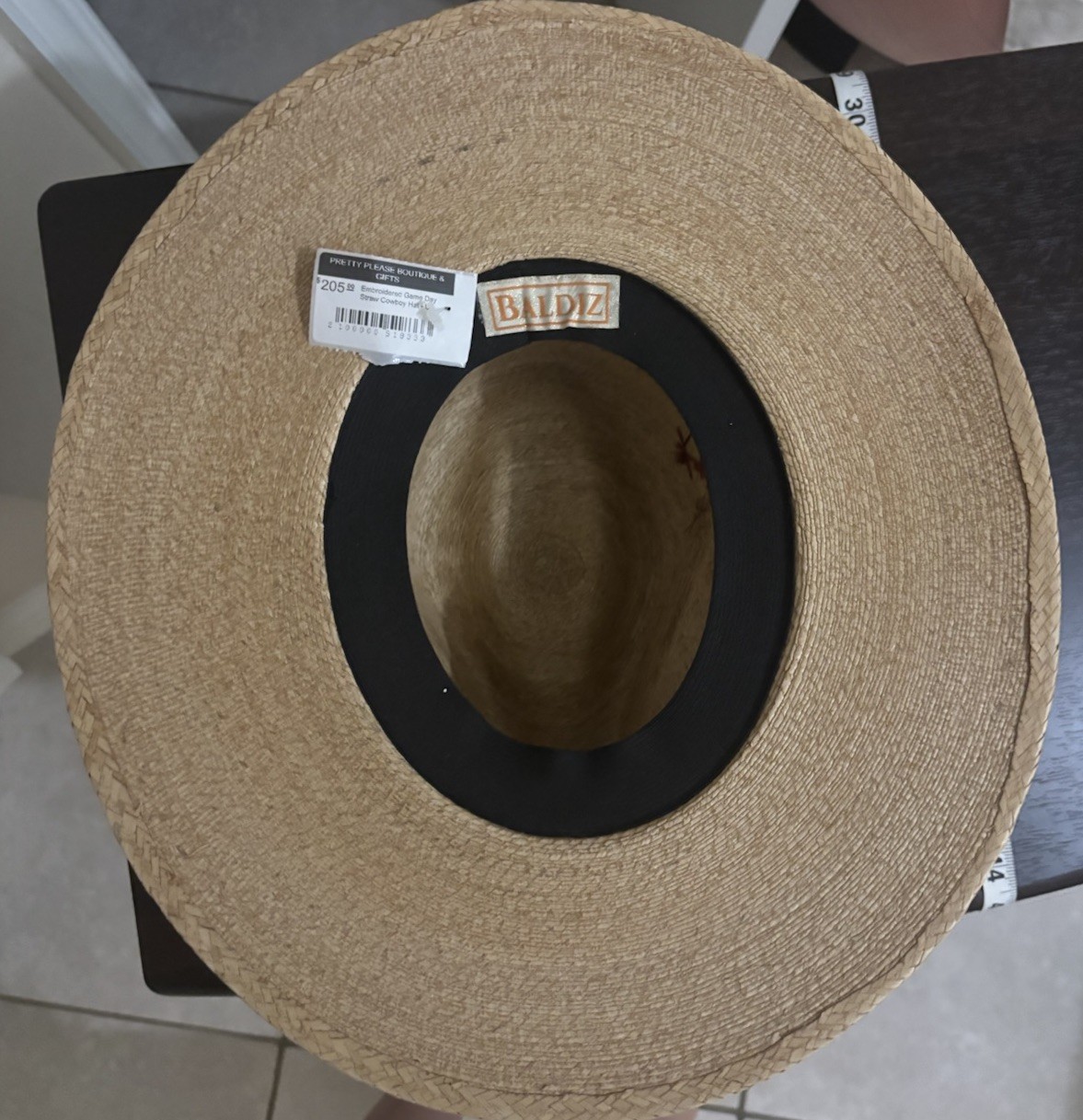 Baldiz Straw Fedora Wide Brim Hat Beige/Orange/White Tassel Accent, One Size