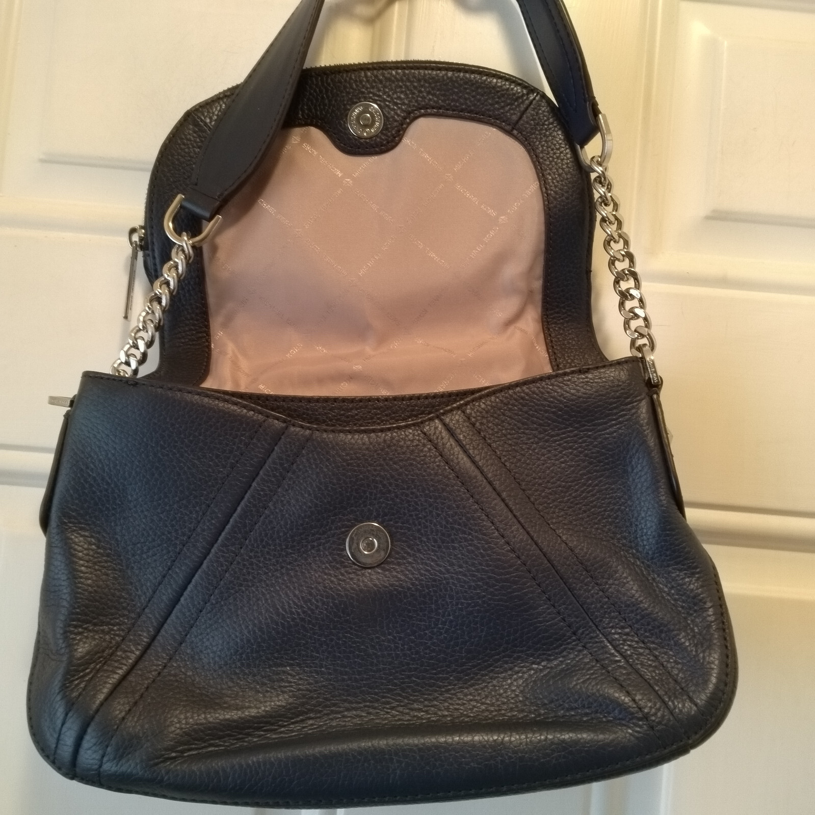 Michael Kors Navy Blue Studded Leather BA-1806 F18 small Satchel Purse P1316