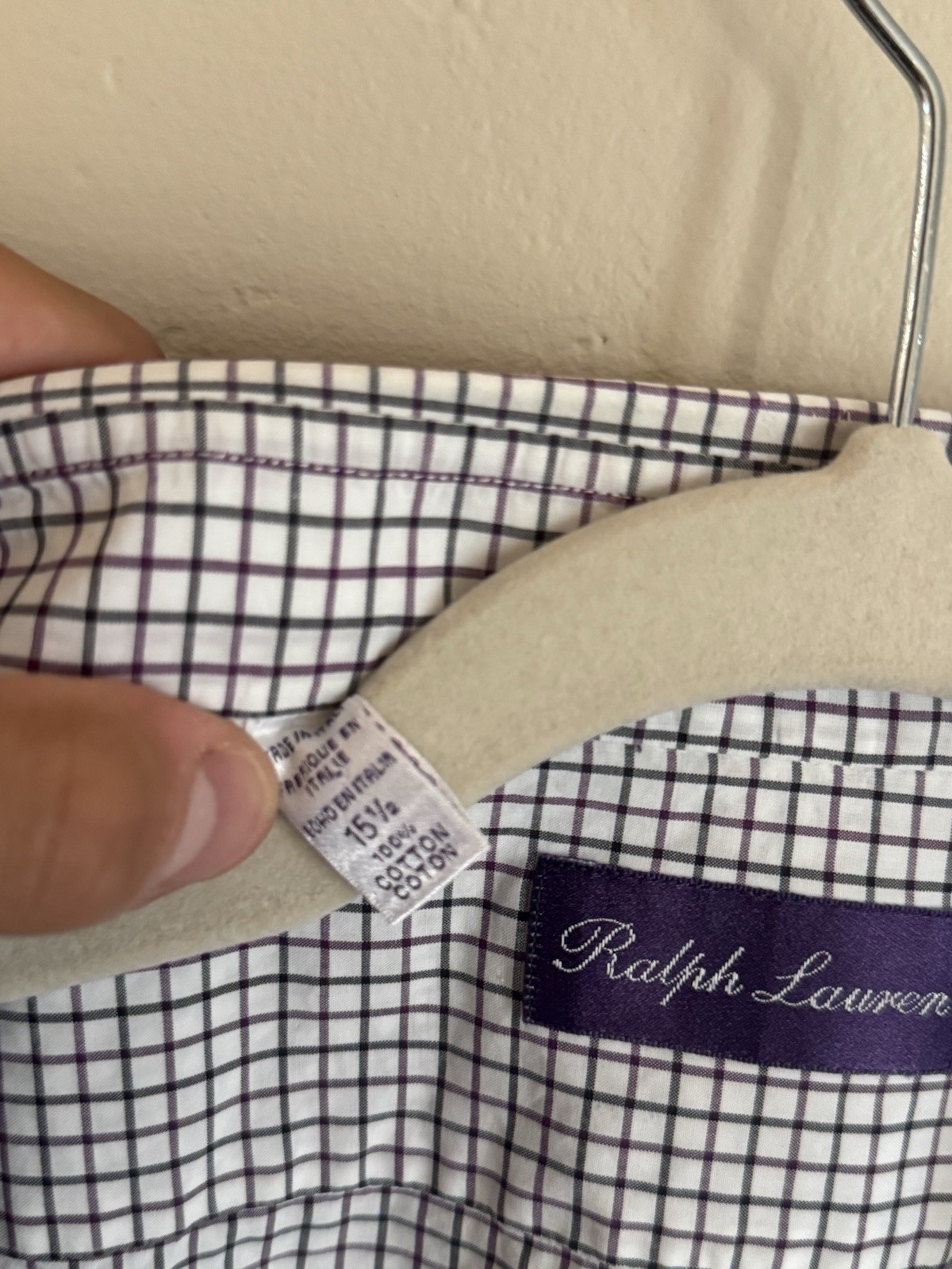Ralph Lauren Purple Label Check Dress Shirt 15 1/2 Medium Polo Made In Italy