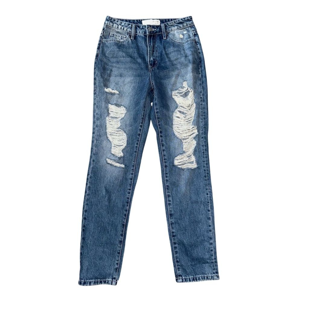Bridge by Gly mom fit Women’s Relaxed Distressed Jeans Blue 26 high rise Buckle
