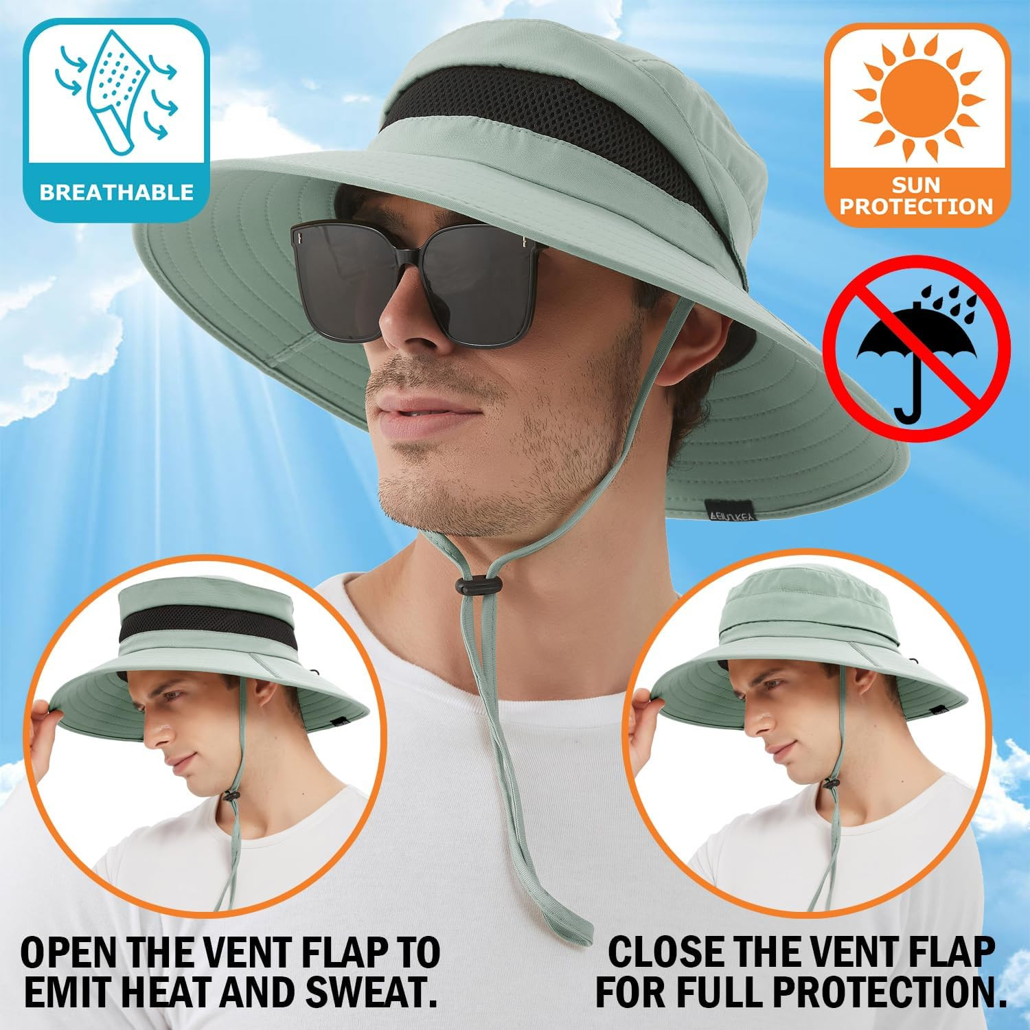 Waterproof Sun Hat for Men Women, UPF 50+ UV Protection Wide Brim Packable Hat f