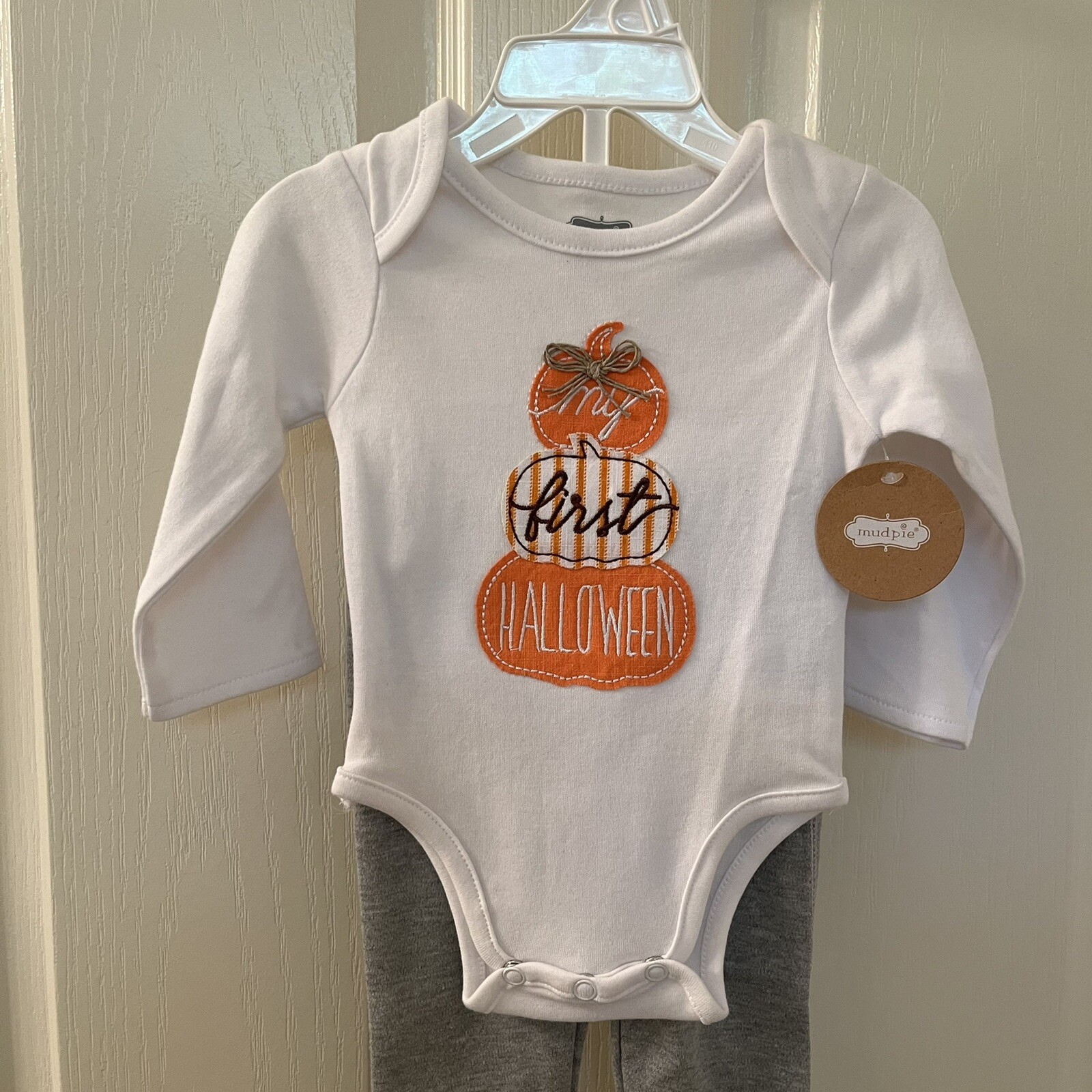 Mud Pie My First Halloween 2-Pc Outfit Set Applique Pumpkins Size 0-3 Months NWT