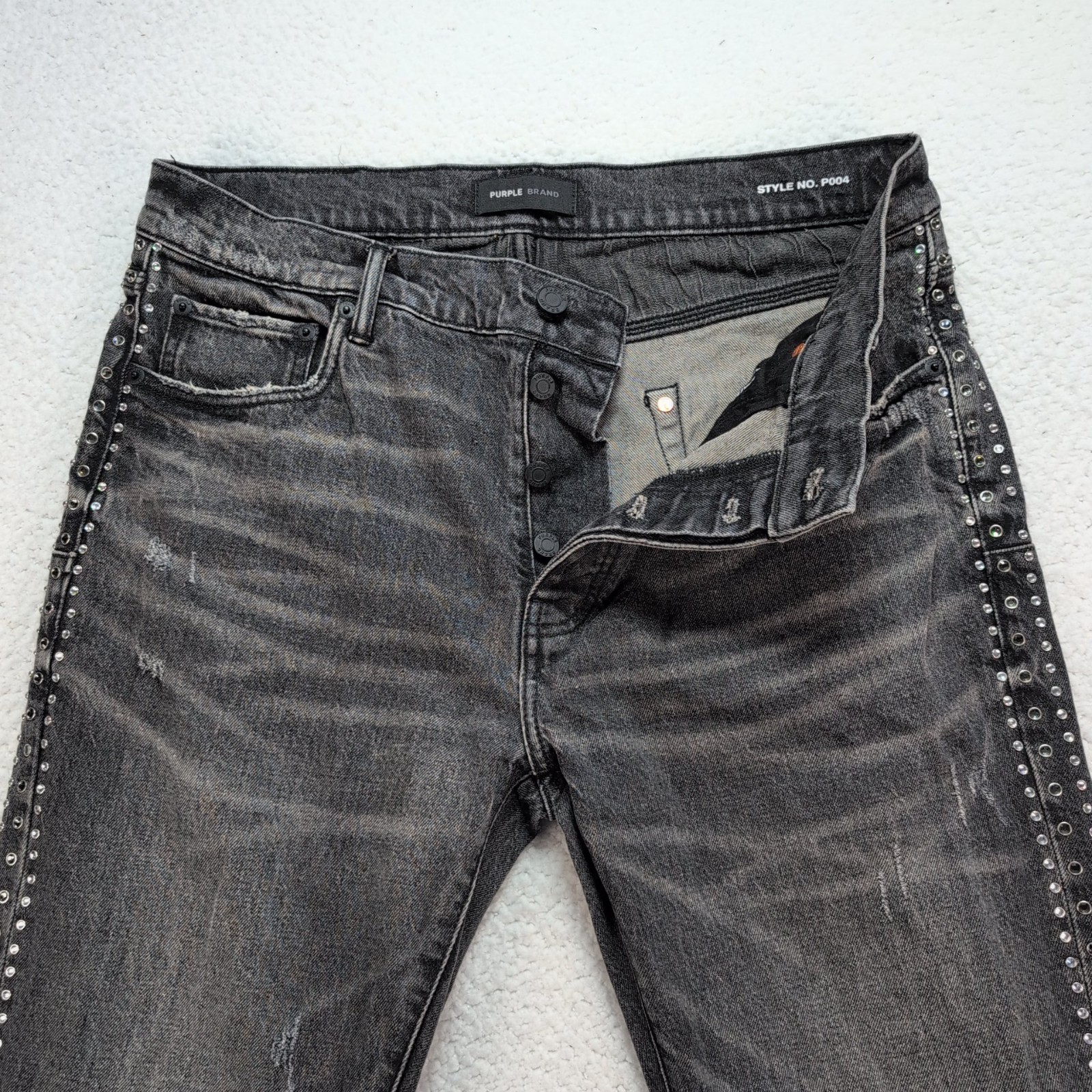 Purple Brand P004 Jeans Mens 36×34 Black Studded Distressed Rockstar