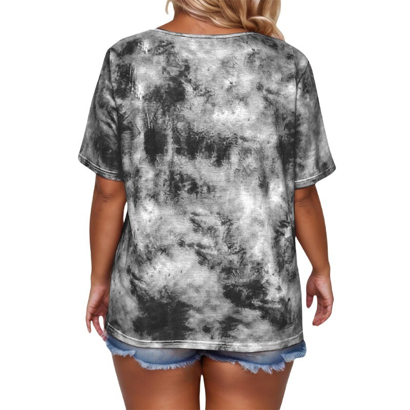 Plus Size Women’s Short Sleeved Tie Dye T-Shirt Loose Oversized Top V-neck Tops