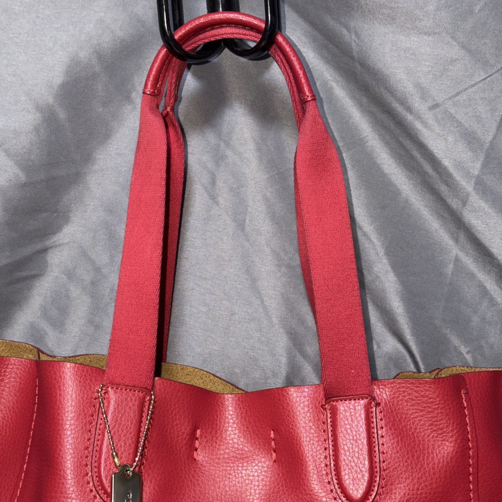 Coach Derby Tote Red Soft Pebbled Leather Shoulder Handbag