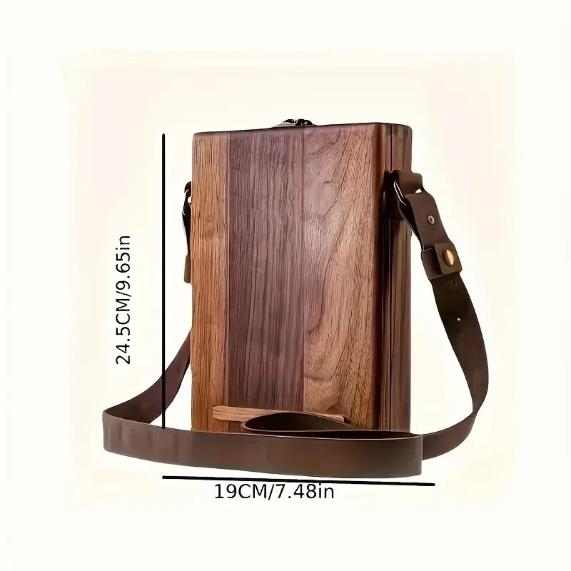 Handmade Wooden Artist Messenger Bag Brush Storage Box Deep Brown 9.65×7.48in