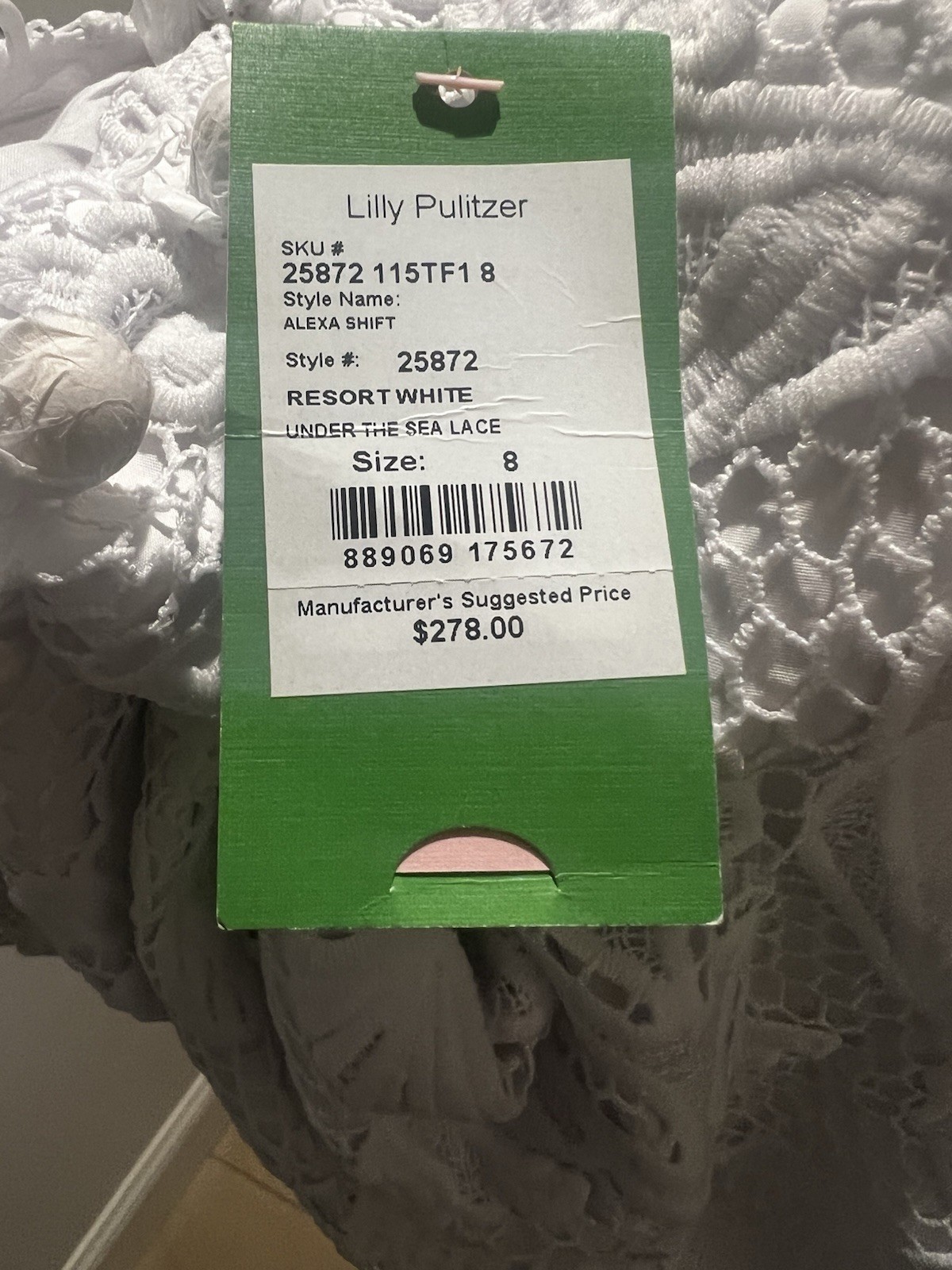 Lilly Pulitzer Alexa Shift Dress White Under The Sea Lace Gold Buttons Size8 NEW