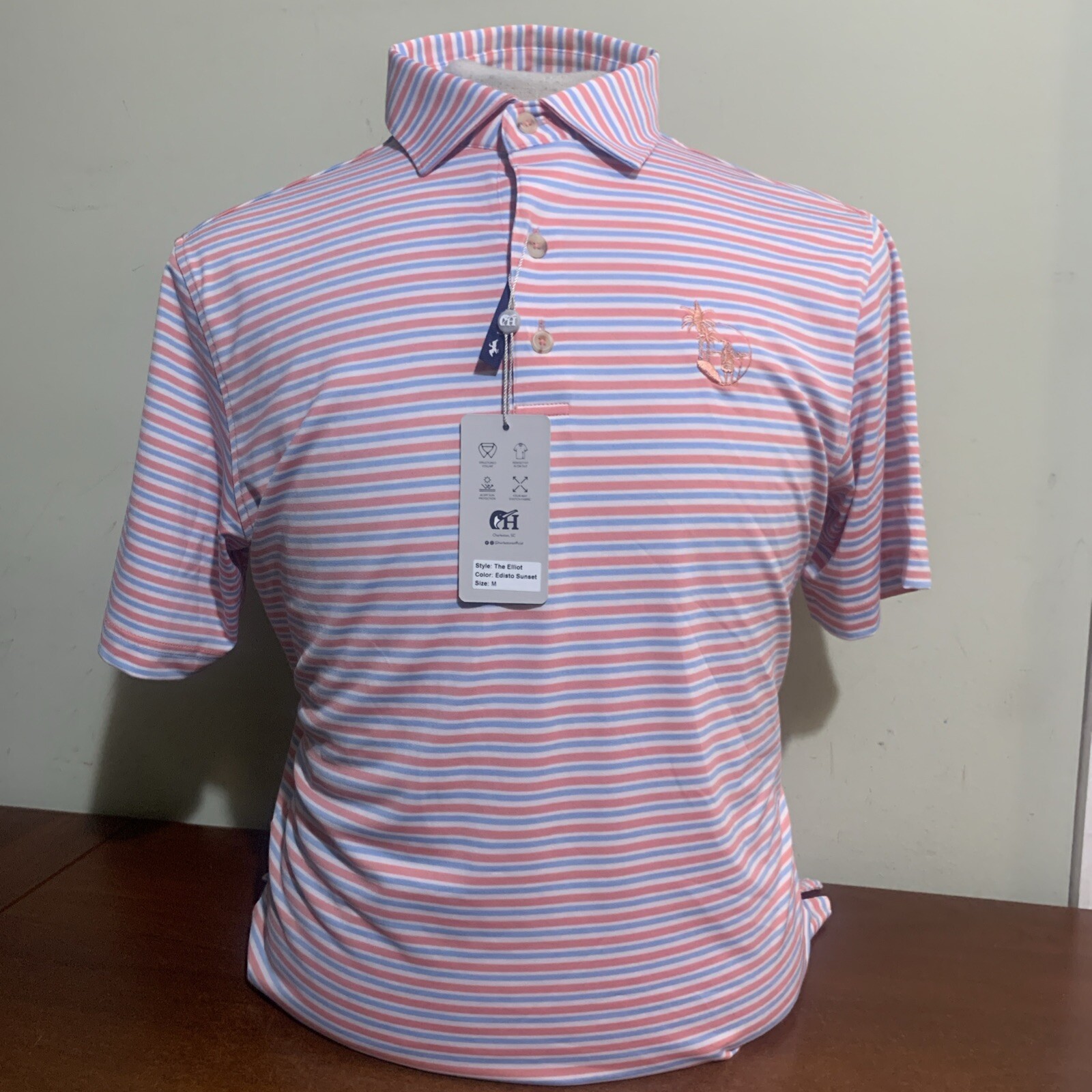 Harlestons Elliot Mens Medium or XL Edisto Sunset Golf Polo Shirt New Nwt w logo