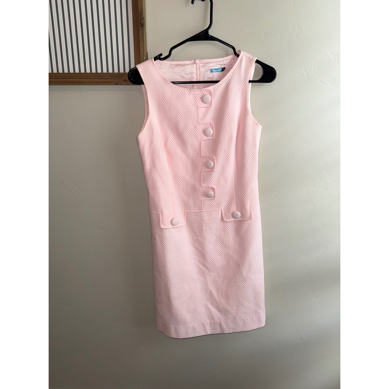 J. McLaughlin Pink Matelasse Sleeveless Shift Dress Button Front 4