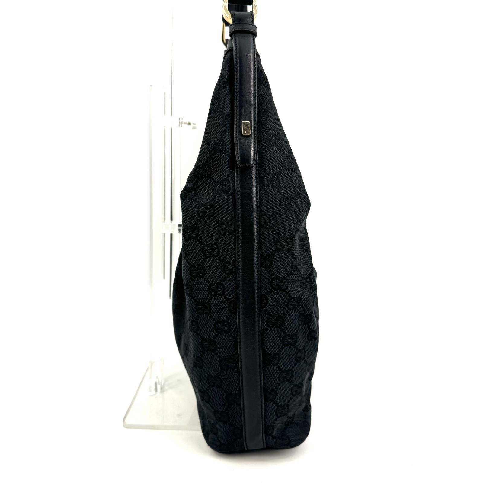 Gucci Hobo Shoulder Bag GG Canvas Black Authentic 504T0455