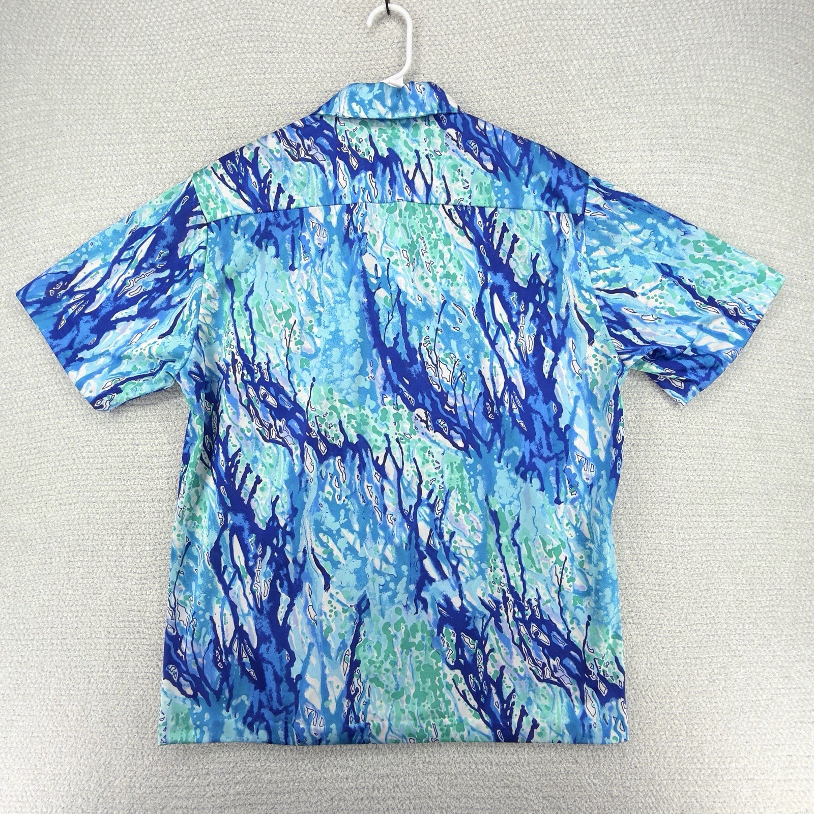 Vintage Napili Hawaiian Shirt Mens Large Blue Abstract Batik 70s Disco USA Made