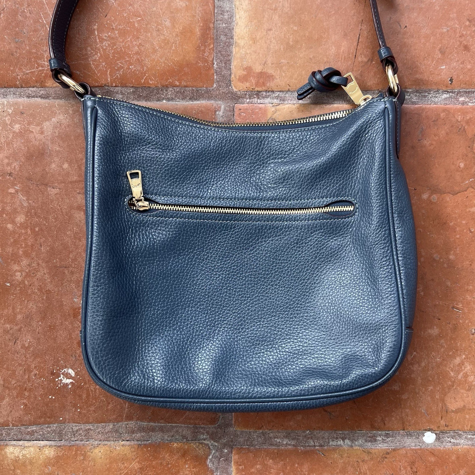 Coach Ellie File Navy Pebbled Leather Crossbody Bag Rose Gold Hardware F2122