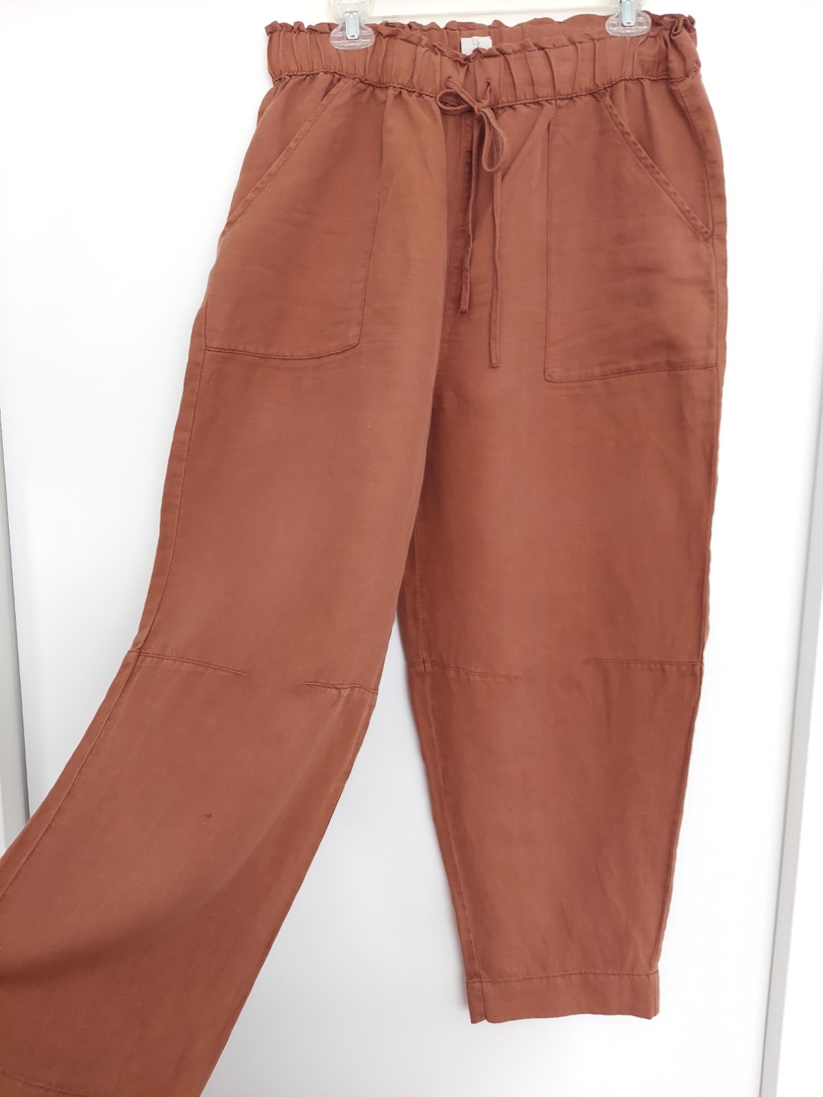 Women’s brown L Joie trousers in a “Barrel Leg” style (loose fit, tapered at the