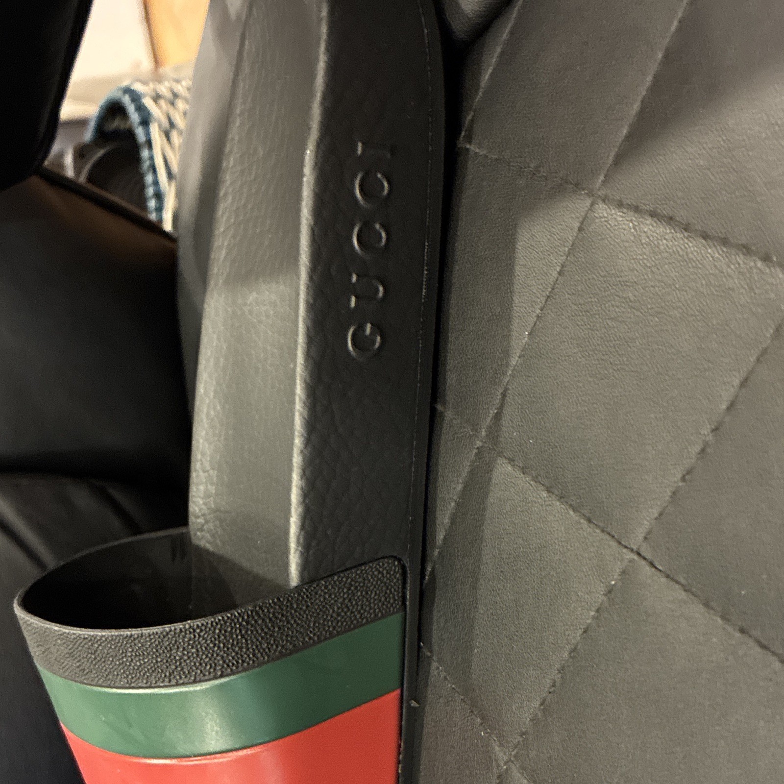 Gucci Pursuit 72 Men’s Rubber Slide Sandals Black Green/Red Web US 13 no box