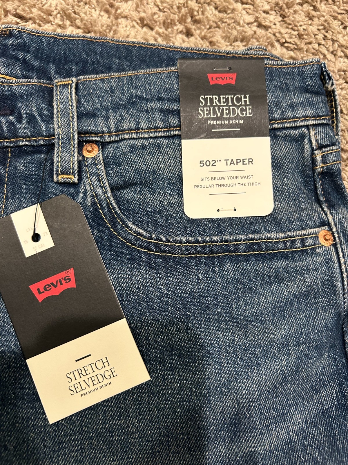 Levi’s Premium 502 Regular Taper Fit Selvedge Jeans WStretch Sizes NWT 1654