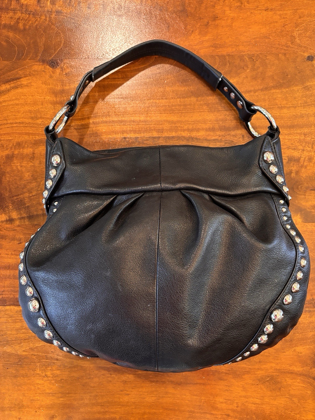 Bruce Makowsky Black Leather Shoulder Bag with Studs