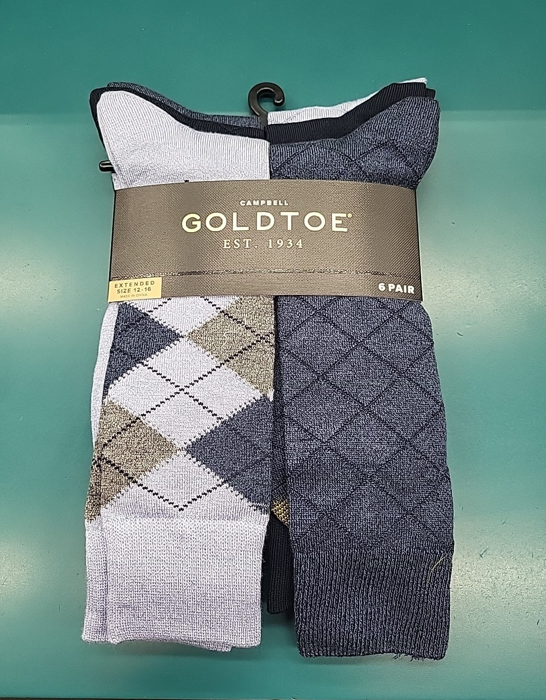 Gold Toe Dress Socks Extended Size 12-16 Argyle Mens Socks, 6-Pack NAVY Assorted