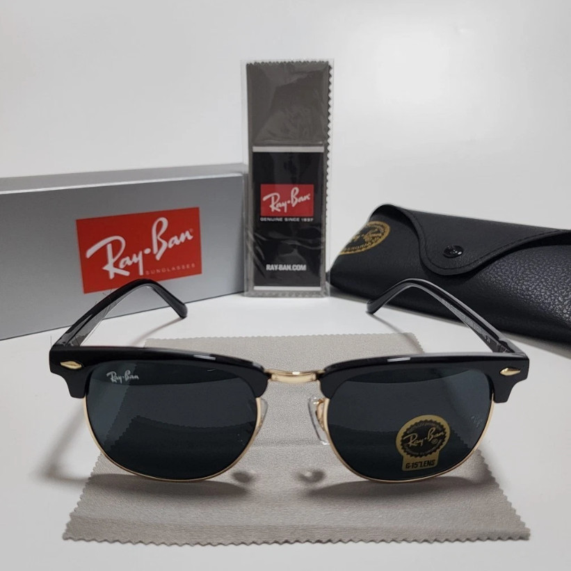 Ray-Ban RB3016 Sunglasses Clubmaster Classic Black Frame Glass Gray Lens 51-21mm