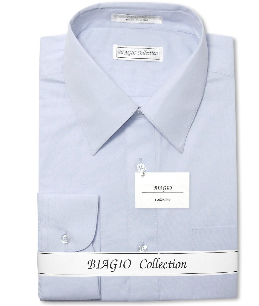 Biagio Mens 100% COTTON Solid POWDER BLUE Color Dress Shirt sz 17 34/35
