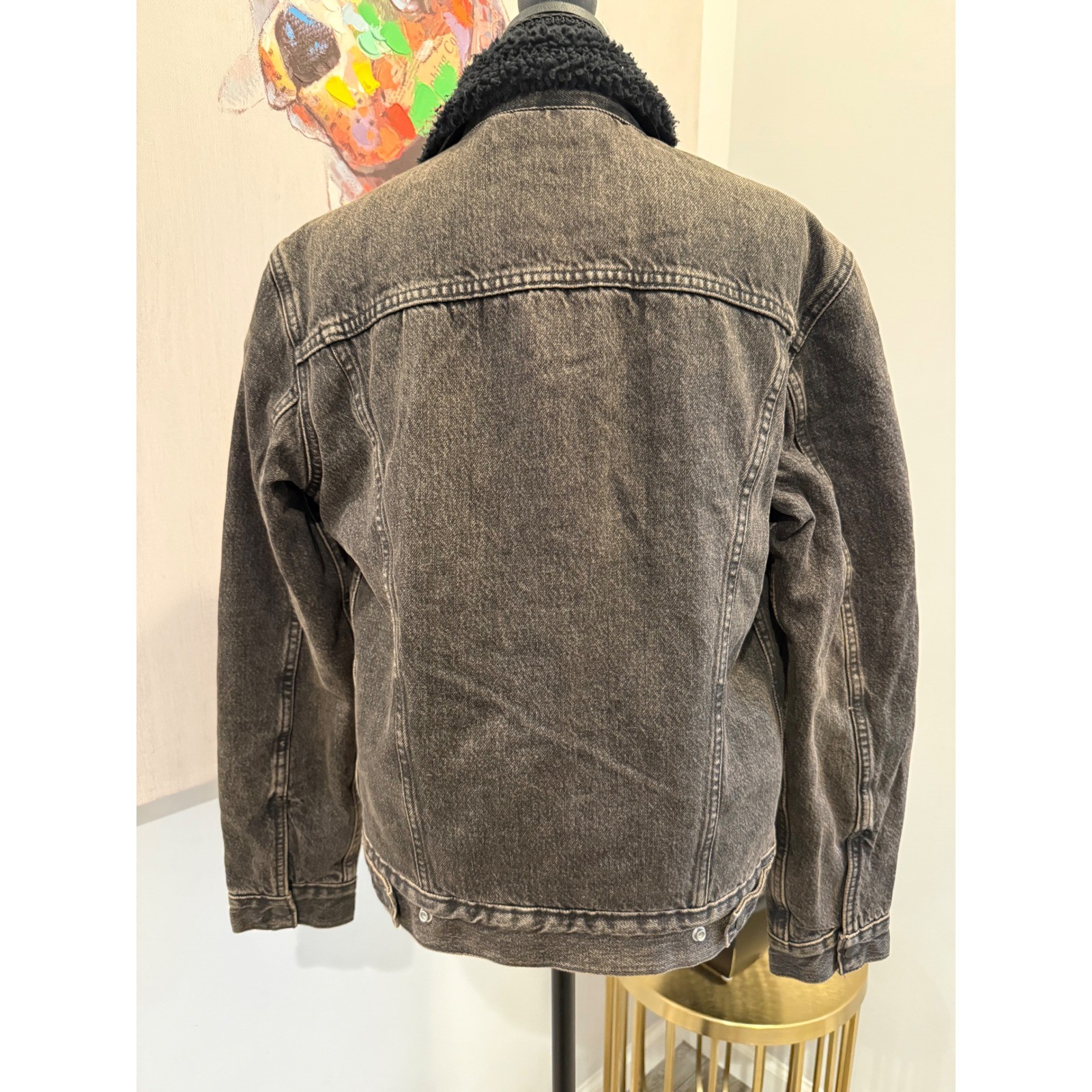 Levis Mens Sherpa Trucker Jacket Black Denim Faux Fur Lined Coat