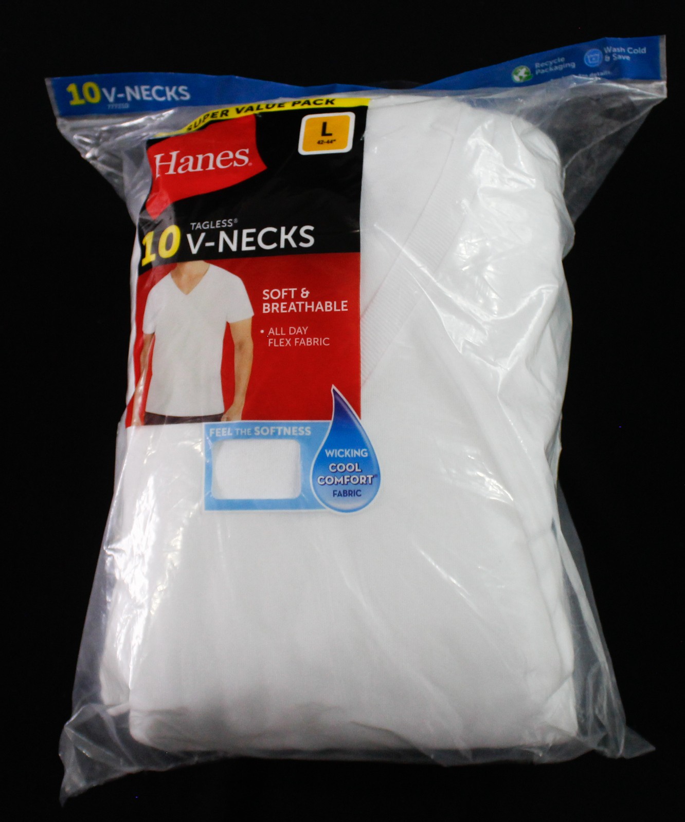 Hanes Men’s Soft Breathable 10 Pack V Necks BM7 White Large NWT