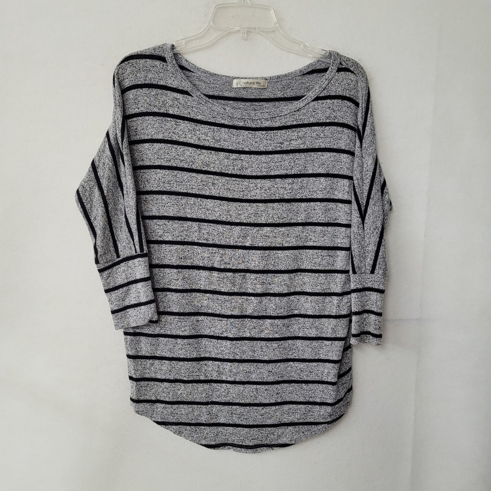 Natural Life Striped Tunic Top Women’s Small Gray Black 3/4 Sleeve